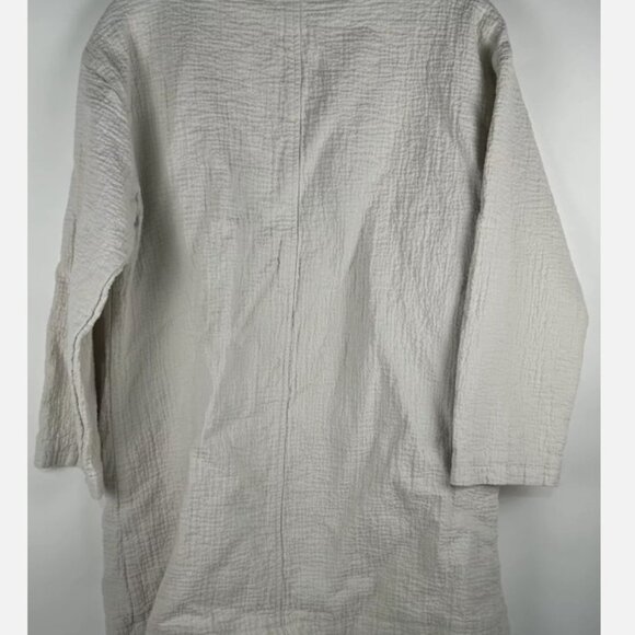 Eileen Fisher Ivory Linen Organic Cotton Jacket Womens M Snaps Pockets Lagenlook - Picture 2 of 7